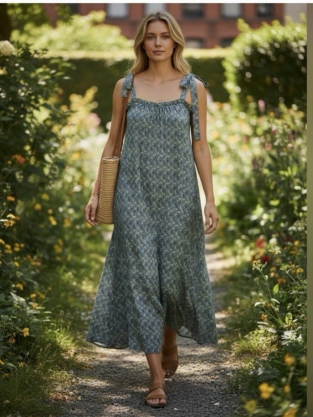 Ex Voto Iris Blue Tie-Shoulder Floral Maxi Dress XS/S NWT Boho Cotton Sundress